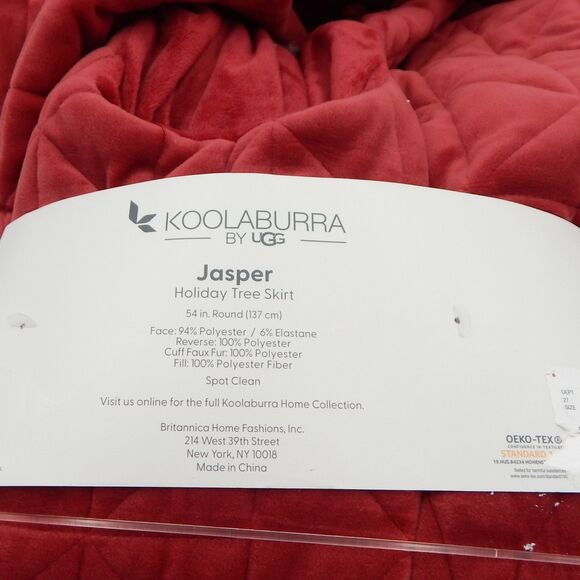 Koolaburra UGG Jasper Christmas Tree Skirt 54" Red Quilted Faux Fur Holidays - Picture 5 of 8